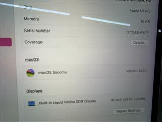 Apple MacBook Pro M1 Pro 16-inch A2485 16GB Broken Screen Unlocked